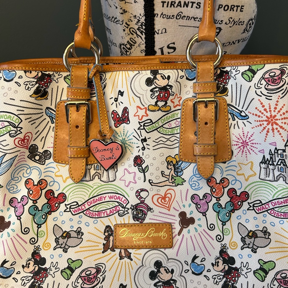 Disney Dooney & Bourke Multi Character Tote with Brown Handles - Picture 2 of 11